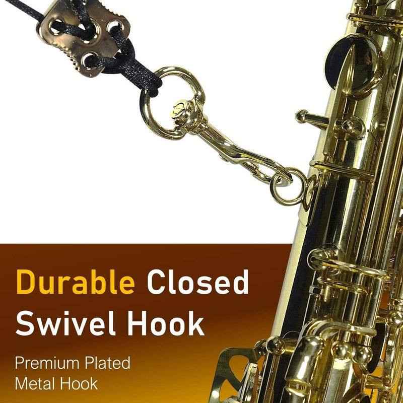 Libretto Premium Neck Padded Sax Strap, Black, Soft Genuine Leather, Easily Adjustable, Less Stressed, Swivel Snap, Comfy, Designed for Alto/Tenor/Baritone/Soprano! Great Gift for all Saxophonists! - Image 3